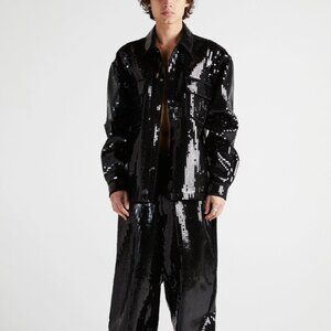 RtA WIDE LEG BLACK SEQUIN DENIM PANTS AND JACKET